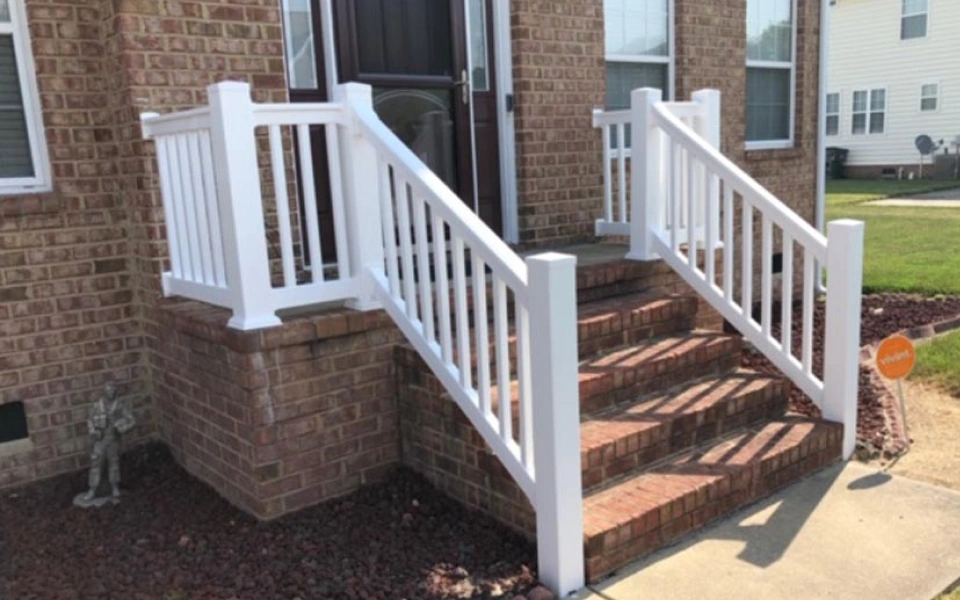 red bricks with white railings